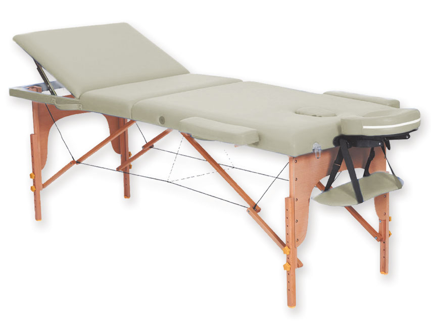 Masāžas galdi, 3-Section WOODEN MASSAGE TABLE - cream