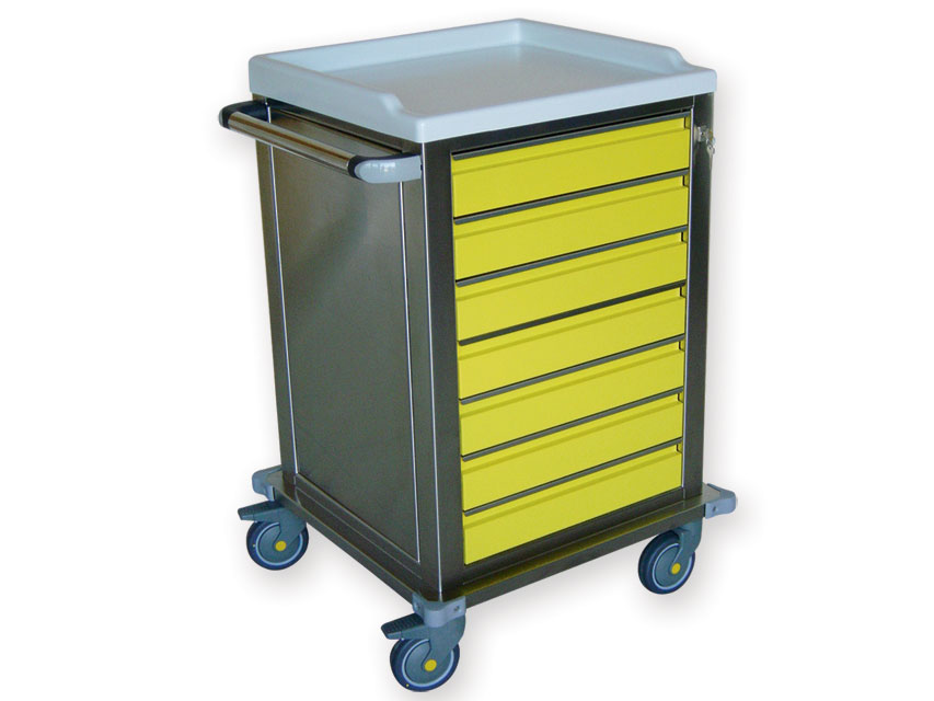 034Modular TROLLEY stainless steel with 7 small drawers