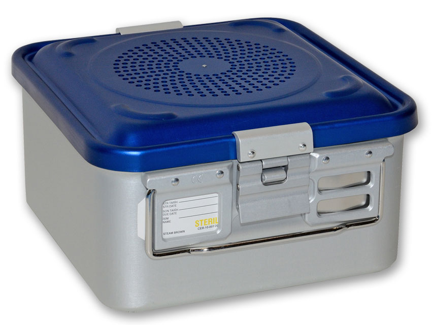 Dažādi, 5 CONTAINER WITH FILTER small h 150 mm - blue - perforated