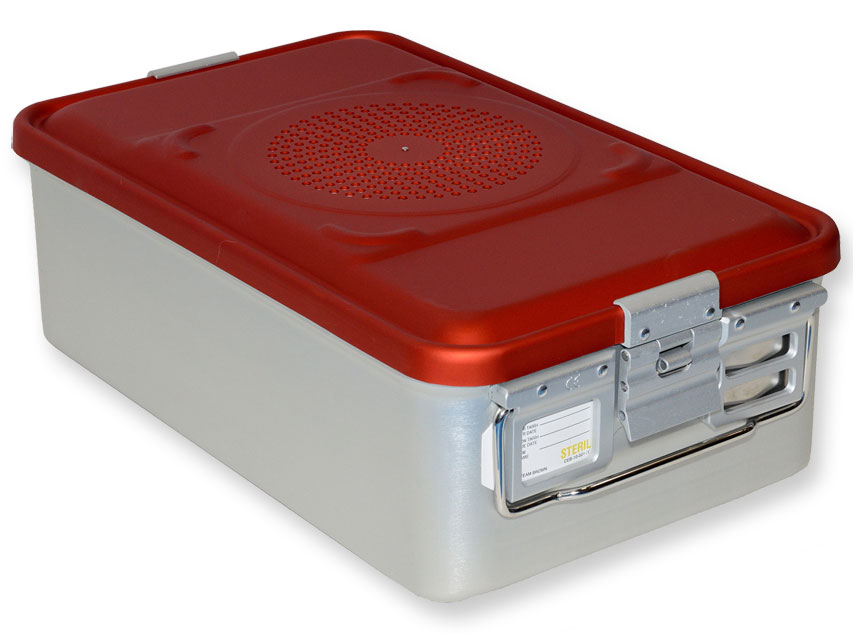 Sterilizācijas trauki, CONTAINER WITH FILTER medium h 150 mm - red