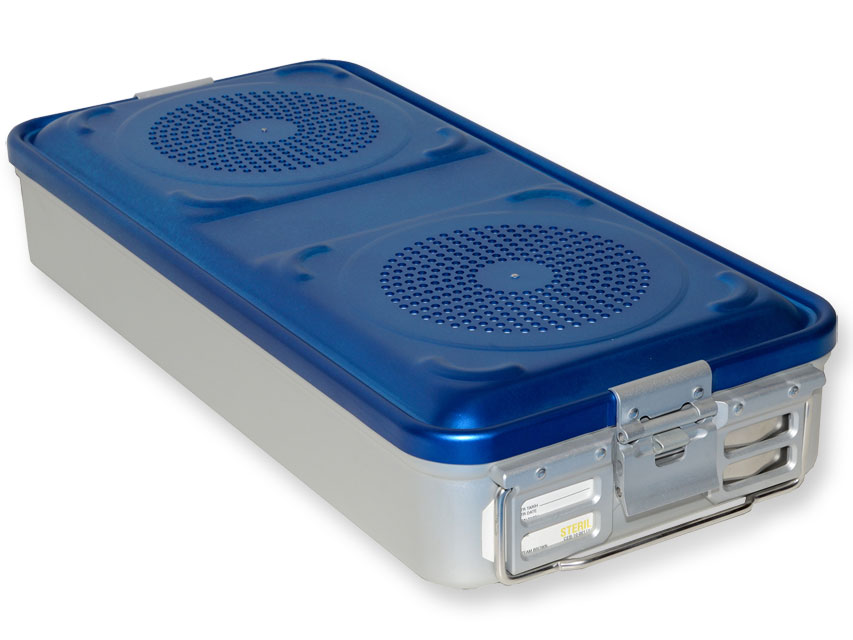 CONTAINER WITH FILTER large blue - perforated, Konteineris ar filtru-liels h 100 mm-zils-ar perforāciju