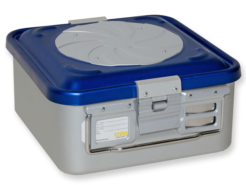 CONTAINER WITH VALVE small - blue - perforated, CONTAINER WITH VALVE small h 135 mm - blue - perforated