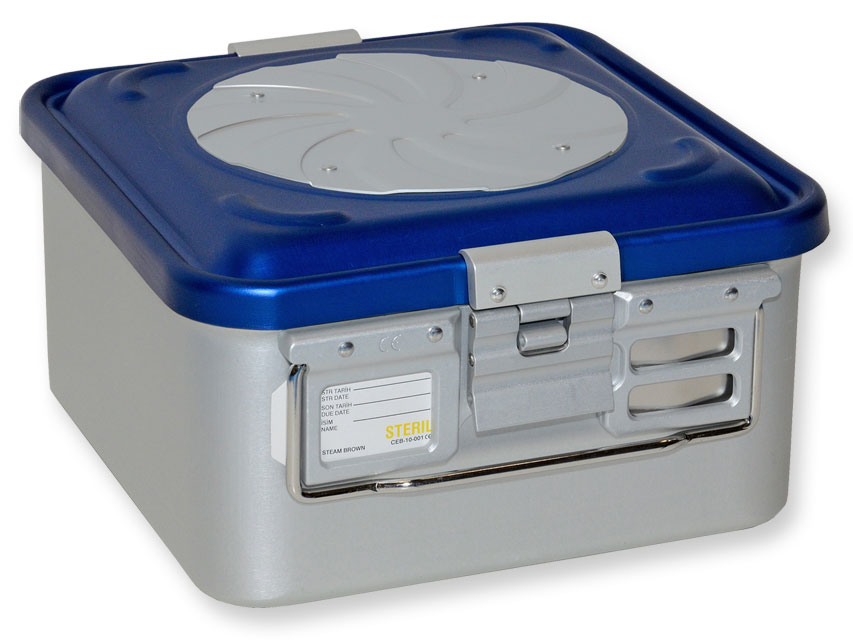 CONTAINER WITH VALVE small - blue - perforated, CONTAINER WITH VALVE small h 150 mm - blue - perforated