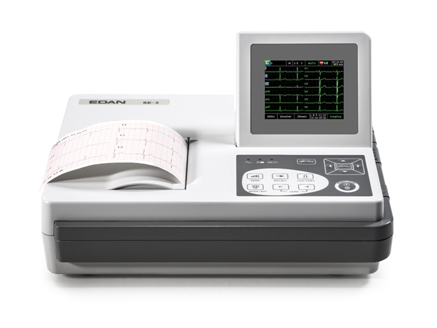Trīs kanālu krāsu pārnēsājama EKG ar monitoru un interpretāciju