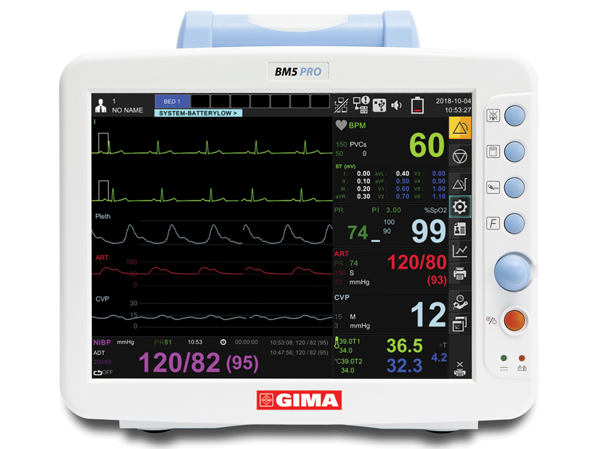 Pacientu monitorings, GIMA BM5 PRO DAUDZPARAMETRU MONITORS ar skārienekrānu — 7 kanālu EKG
