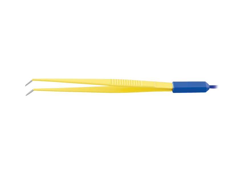 Bipolar and monopolar forceps and cables, DISPOSABLE STRAIGHT FORCEPS 15 cm with 3 m cable - angled tip 1.0 mm