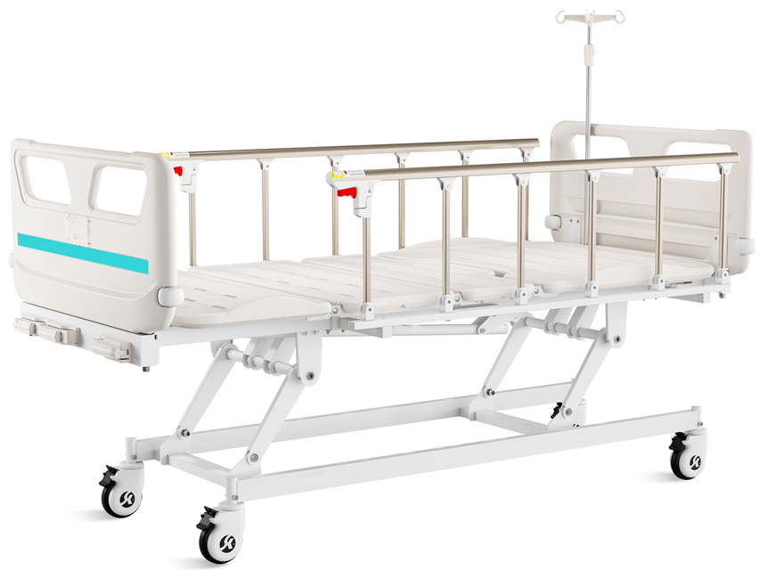 Hospital beds, mattresses, bedside tables and furniture, 4 JOINTS VARIABLE HEIGHT PATIENT BED - 3 cranks - castors