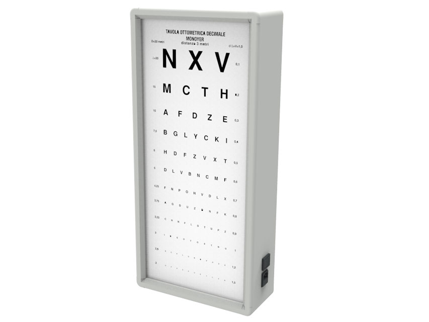 Redzes pārbaudes tabula ar apgaismojumu, Redzes pārbaudes tabula ar apgaismojumu Monoyer, 3m