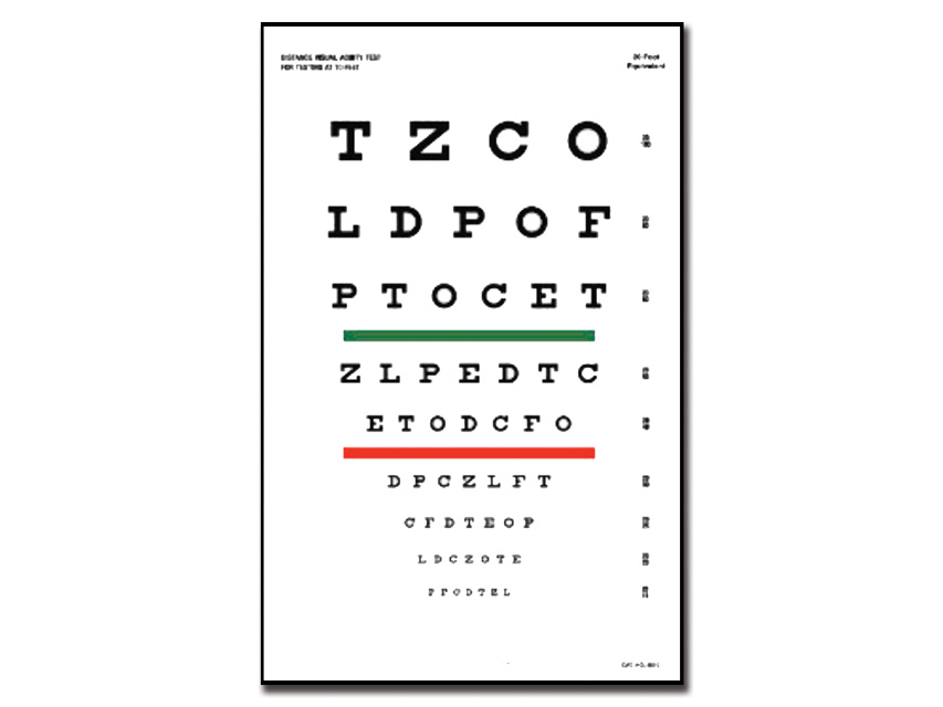 Snellen optometriskā tabula - 3 m - 23x35.5 cm