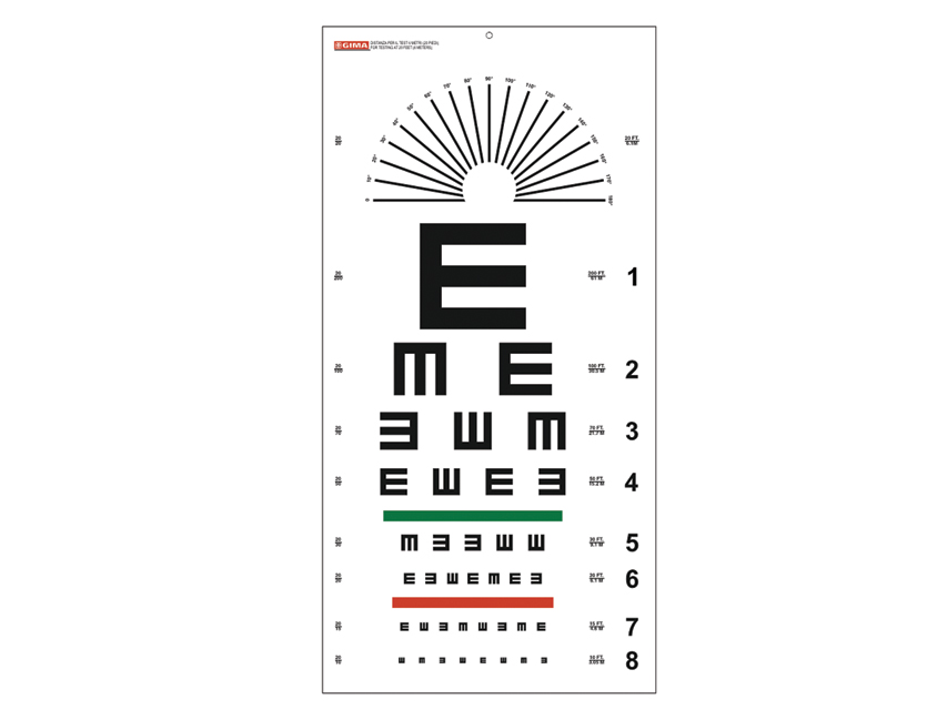 Tumbling E optometriskā tabula - 6 m - 28x56 cm