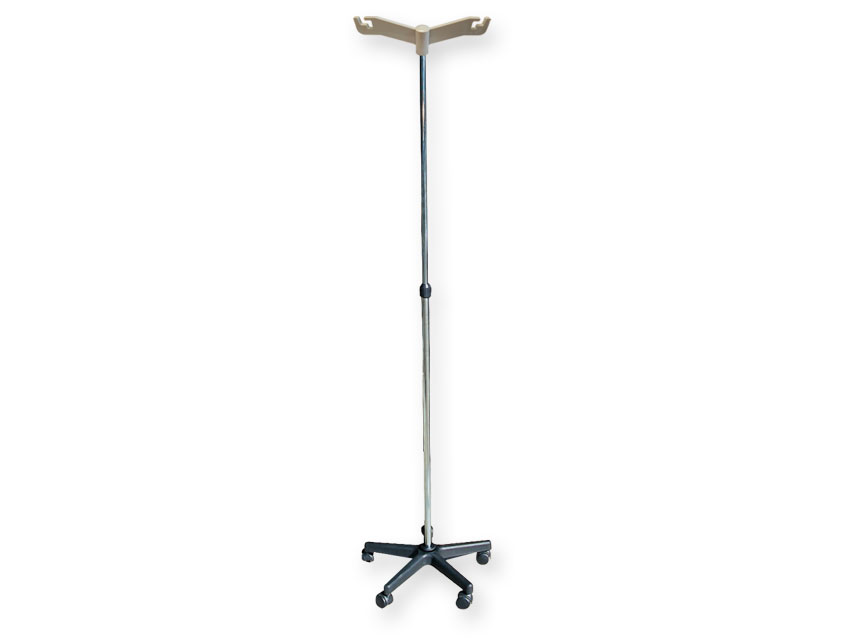 I.v.stand ON 5 WHEELS TROLLEY - aluminium - 2 hooks