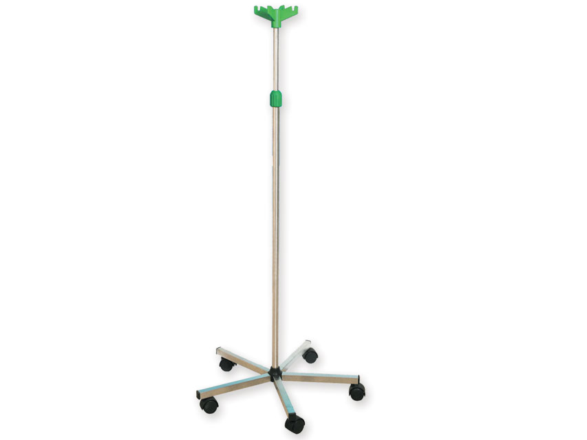 000I.v.stand ON 5 WHEELS TROLLEY - stainless steel - 4 plastic hooks