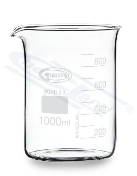 Stikla krūzes, Mērglāze zemas formas, borsilikāta stikls GLASSCO DIN 12331, ISO 3819