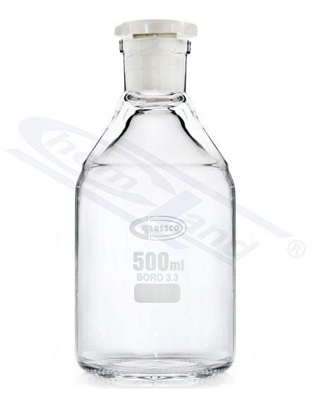 Pudeles BORO 3.3 ar rozetēm, Pudele ar BORO 3,3 00500 WS 24/29 SiO2>80,5 perc Glassco PE aizbāzni