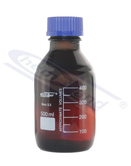 Pudeles ar skrūvējamu vāciņu, pudele ar skrūvējamu vāciņu dzintara krāsas BORO 3.3 GL 45 0500ml