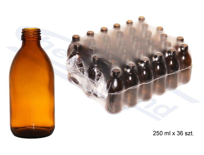 Pudeles ar skrūvējamu vāciņu, Pudele, stikla, farmaceitiska, dzintara krāsā, bez uzskrūvējama vāciņa