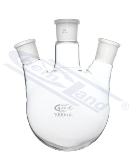Kolbas ar apaļu dibenu biezas, Sfēriska kolba 3 kakliņu slīpa GLASSCO
