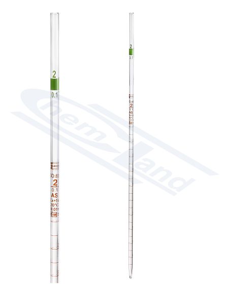 glass pipettes, GLASSCO multimērīšanas pipete 00.1(0.01) cl AS partijas sertifikāts, bronzas skala