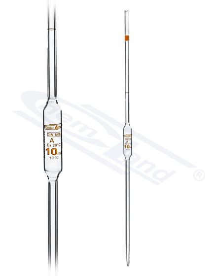 glass pipettes, CHEMLAND NEW LINE 001 cl.A cert.series pipete, sk. Brūna