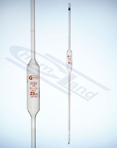 glass pipettes, mērinstrumenta pipete viena zīme cl. AS INDIVIDUĀLS SERTIFIKĀTS 0,5ml GLASSCO DIN ISO 648
