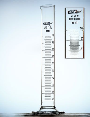 measuring cylinders, cilindrs cl.B 0005 ml stikla sešstūraina pamatne
