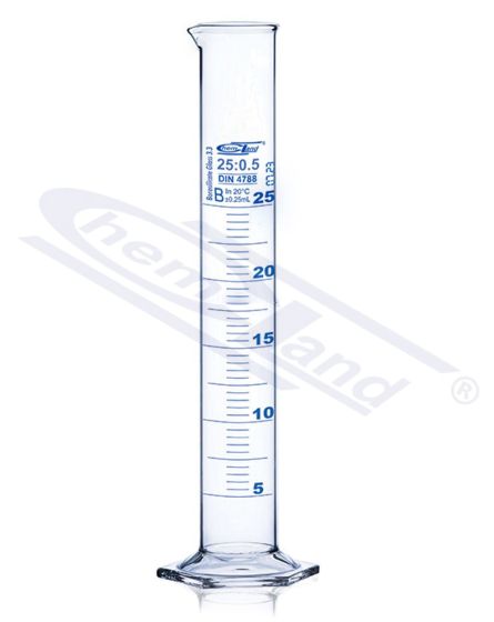 measuring cylinders, CHEMLAND NEW LINE mērcilindrs Kl B 0005 ml sešstūra stikla pamatne, zila skala
