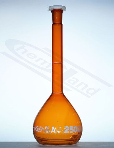 measuring flasks, mērkolba ar partijas sertifikātu. dzintara krāsas A klases 0005ml GLASSCO NS 10/19