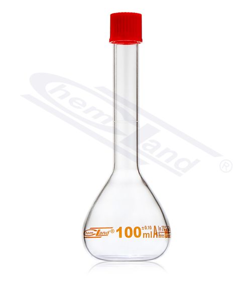 measuring flasks, mērkolba ar partijas sertifikātu, brūnā skala cl.A 0005ml ar skrūvējamu vāciņu GL14 CHEMLAND NEW LINE