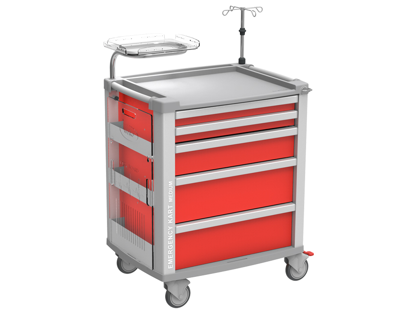 Ratiņi (galdiņi uz riteņiem), 8 EMERGENCY MEDI KART - red
