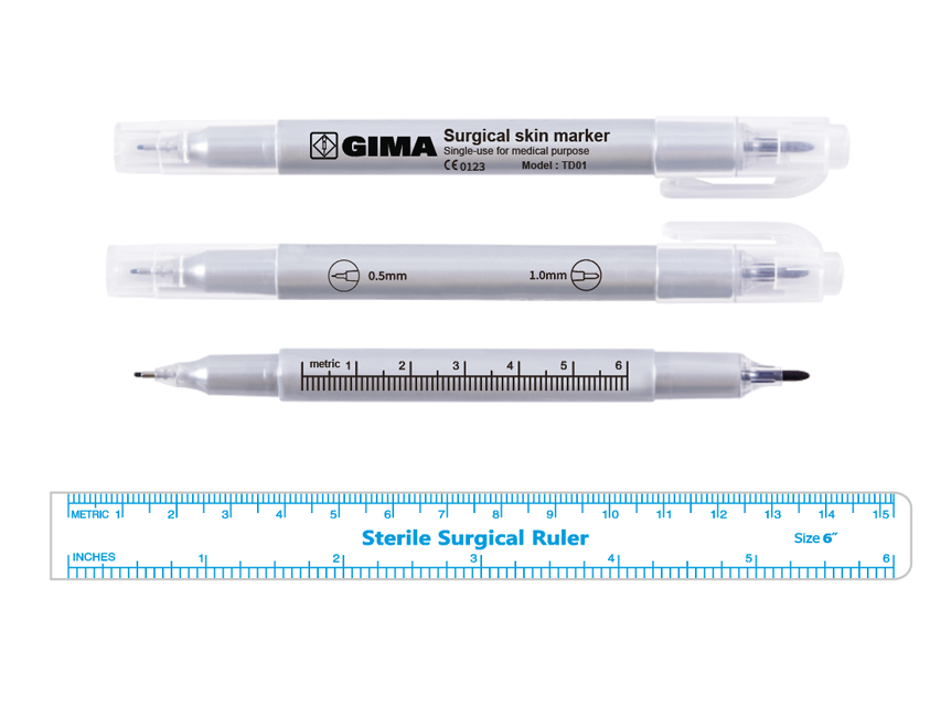 Ķirurģisks ādas marĶeris - viens uzgalis, ĶIRURĢISKS ĀDAS MARĶERIS - dubults uzgalis 0,5 un 1,0 mm - sterils N100