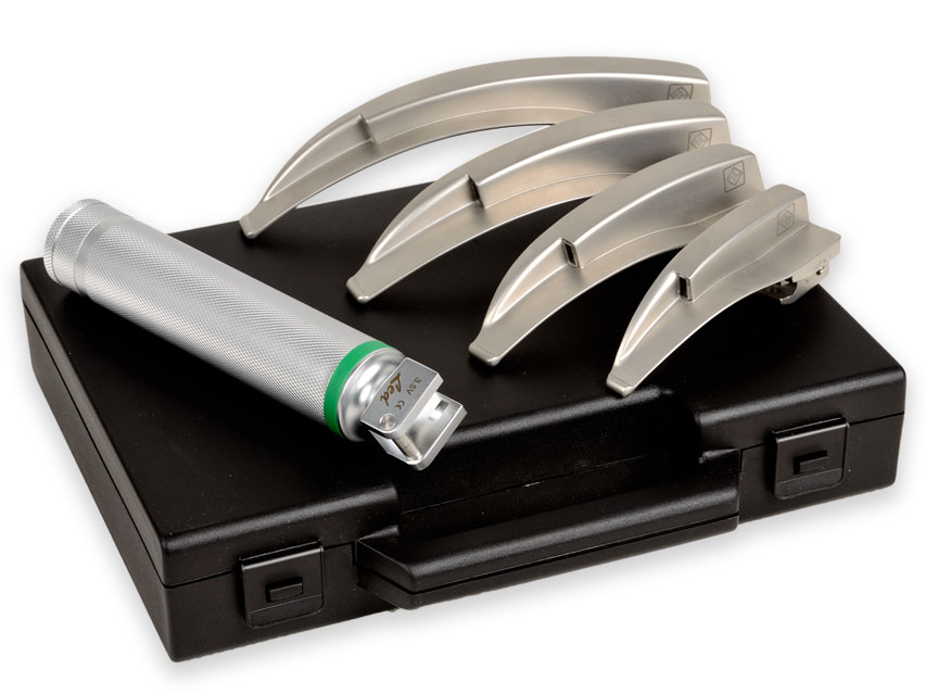 Gima Green f.o.led laringoskopa pieaugušo komplekts, Maxlite f.o.led laringoskopa komplekts pieaugušajiem 4 asmeņi MC-intosh 3.5 v 40.000 lux N1