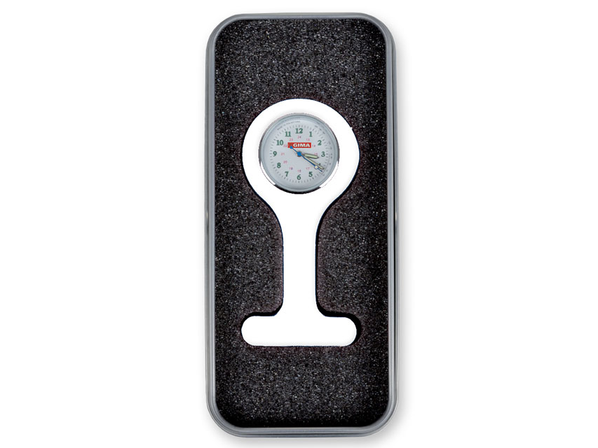 Pulksteni, SILICONE NURSE WATCH with aluminium box - round - white