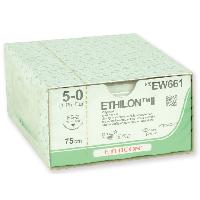 ETHICON ETHILON monofilamenta šuvju materiāls.Izmērs 5/0, adatas garums 19 mm