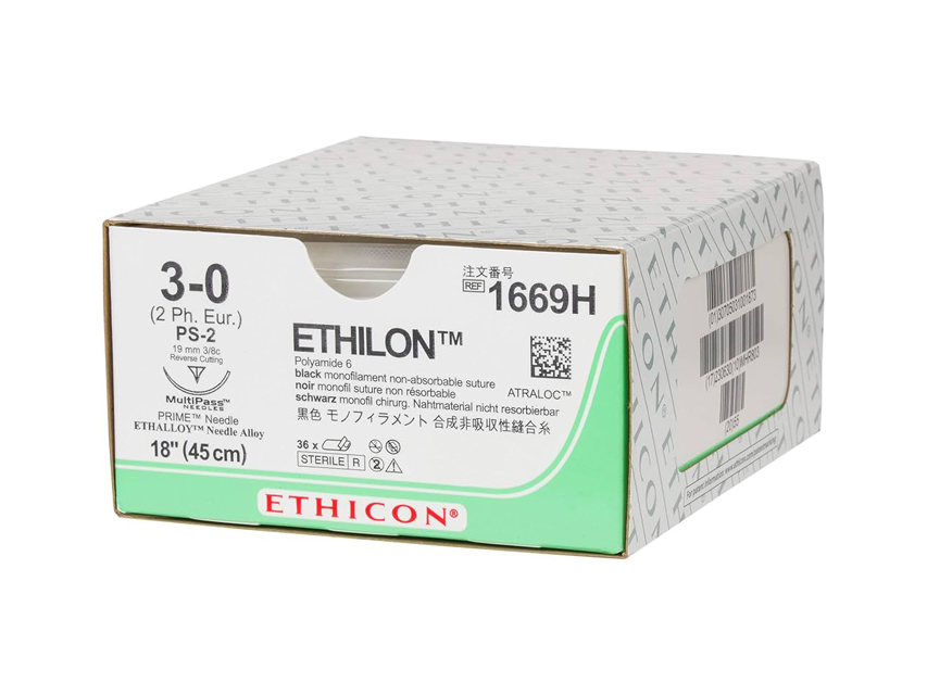 Sutures, ETHICON ETHILON MONOFILAMENTU ŠUVES - izmērs 3/0 adata 19 mm