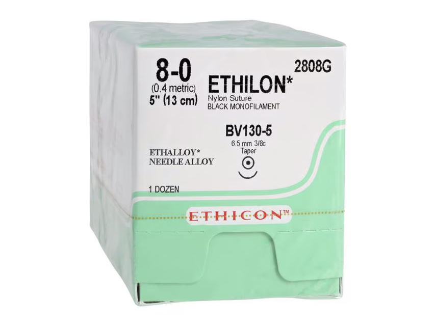 Šujamais materiāls, ETHICON ETHILON MONOFILAMENTA ŠUVES - izmērs 8/0 adata 6,5 mm