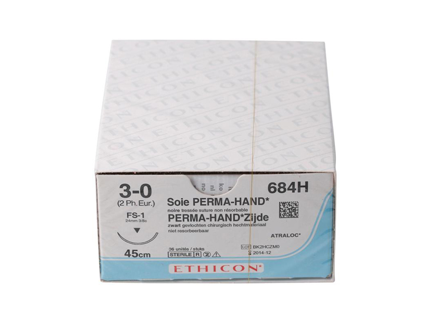 Sutures, ETHICON PERMA-HAND SILK SUTURES - gauge 3/0 needle 24 mm - braided