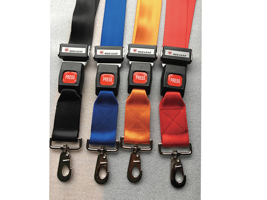 Nestuvēs piederumi, SET OF 4 SAFETY BELTS WITH KOOK - polyester 4 colours - end with hook, metal buckle