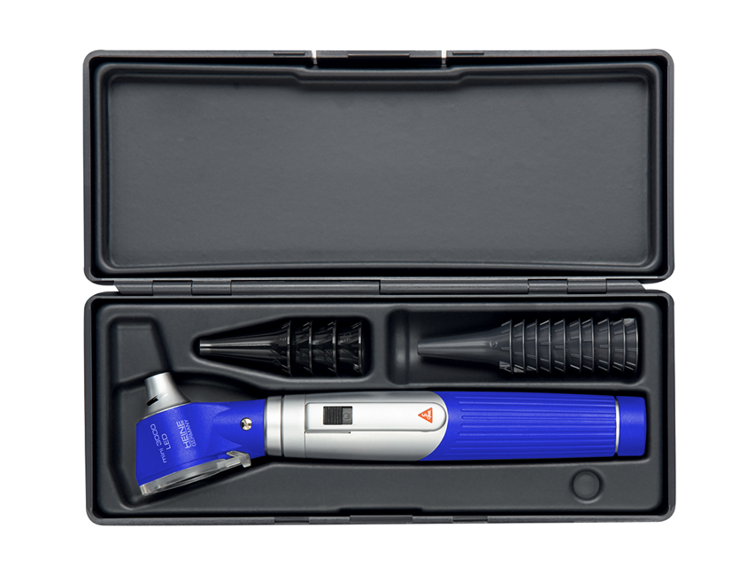 Dermatoskopi Heine, HEINE MINI 3000 LED DIRECT OTOSCOPE with reusable tips and case - blue - D-856.20.021