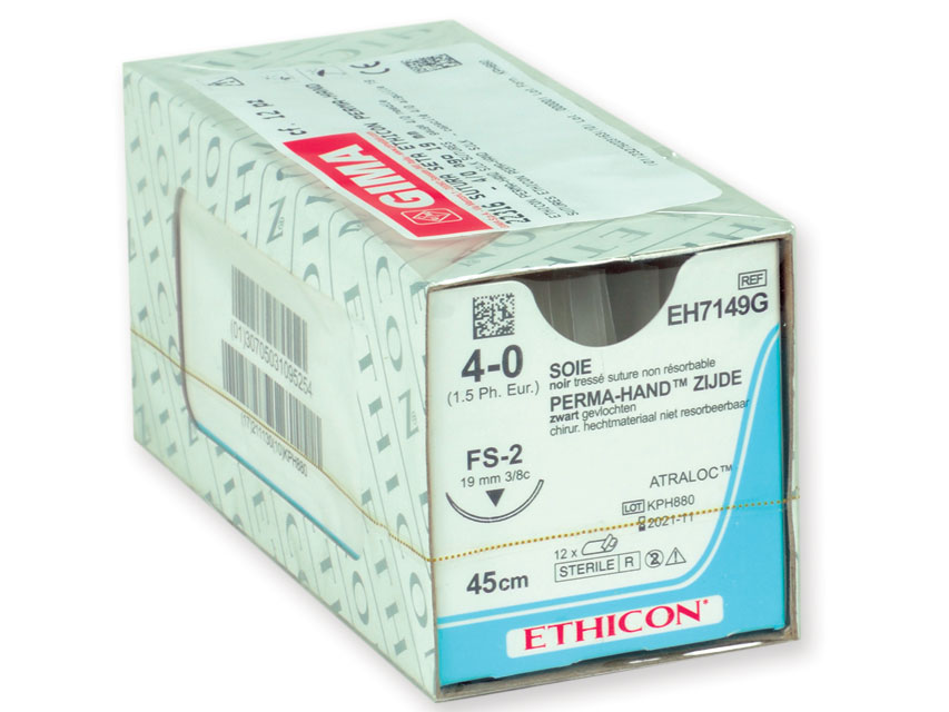 ETHICON, ETHICON PERMA-HAND zīda diegi. Izmērs 4/0, adata 19 mm. Pīts