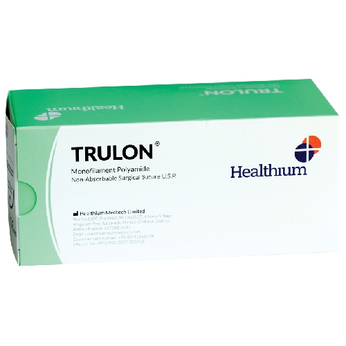 Trulon, TRULON neabsorbējams.Šūšanas diegs, izmērs 2/0, apaļa 3/8 adata, adatas garums 26 mm.45 cm.Zils